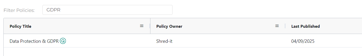 ProtectPlus - Policies - Filter view