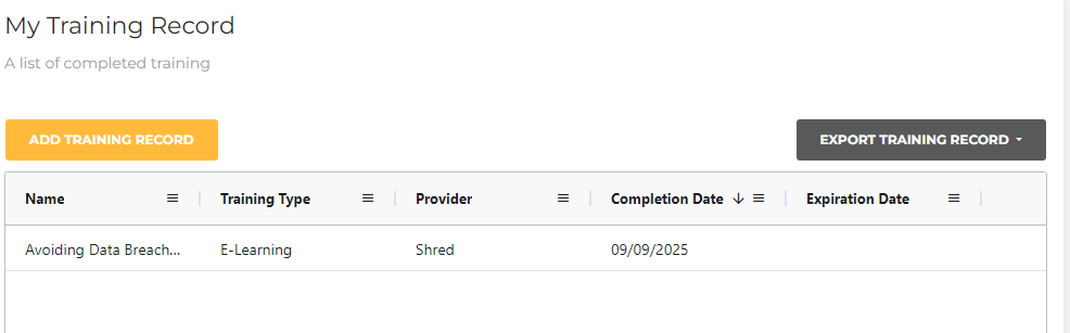 ProtectPlus - Training Record