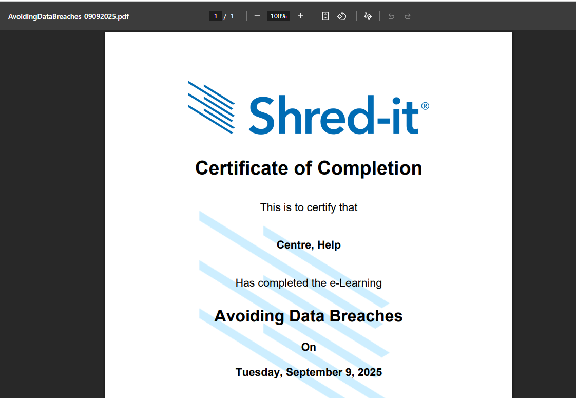 ProtectPlus - Training - Certificate