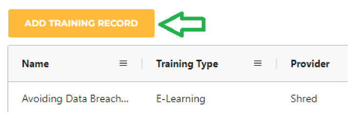 ProtectPlus - Training - Add training record button