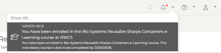 Learning centre - notifications